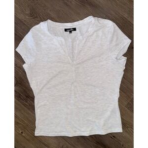 Sugarkiss Womens Gray Heathered Short Sleeve Henley Top Size L